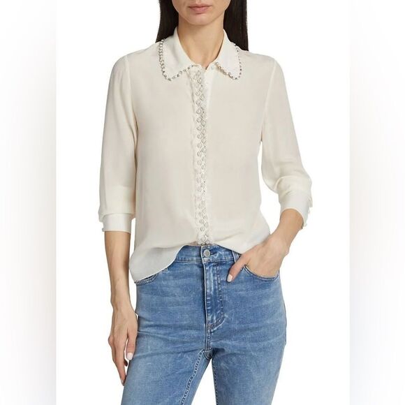 alice + olivia beaded silk blouse size M - Picture 3 of 13